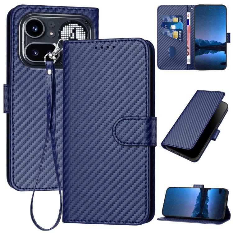 YX0070 Carbon Fiber Buckle Leather Phone Case with Lanyard, For Nothing Phone 4a Pro, For Nothing Phone 4a, For Nothing Phone 3a, For Nothing Phone 3a Pro, For Nothing Phone 2a, For Nothing Phone 2, For Nothing Phone 1