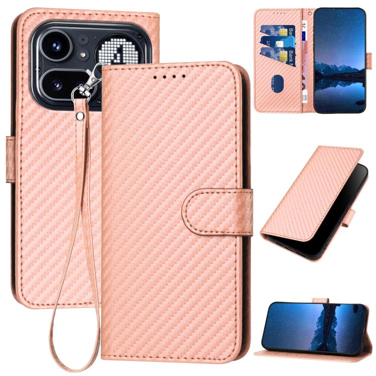 YX0070 Carbon Fiber Buckle Leather Phone Case with Lanyard, For Nothing Phone 4a Pro, For Nothing Phone 4a, For Nothing Phone 3a, For Nothing Phone 3a Pro, For Nothing Phone 2a, For Nothing Phone 2, For Nothing Phone 1