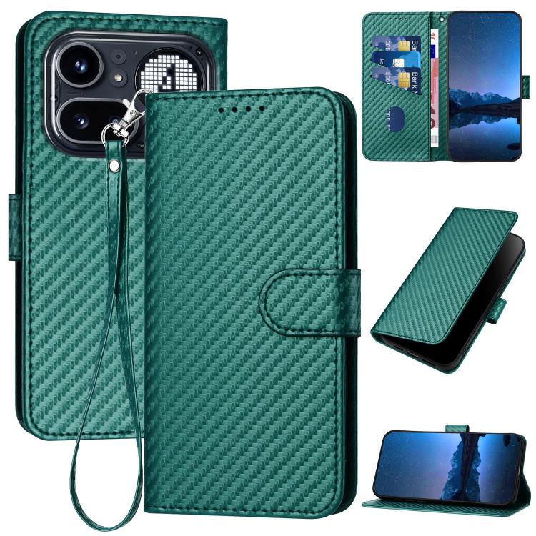 YX0070 Carbon Fiber Buckle Leather Phone Case with Lanyard, For Nothing Phone 4a Pro, For Nothing Phone 4a, For Nothing Phone 3a, For Nothing Phone 3a Pro, For Nothing Phone 2a, For Nothing Phone 2, For Nothing Phone 1