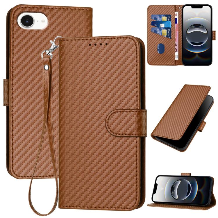 YX0070 Carbon Fiber Buckle Leather Phone Case with Lanyard