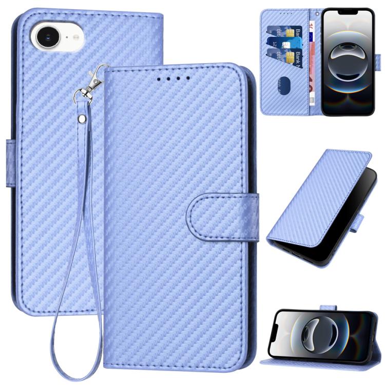 YX0070 Carbon Fiber Buckle Leather Phone Case with Lanyard