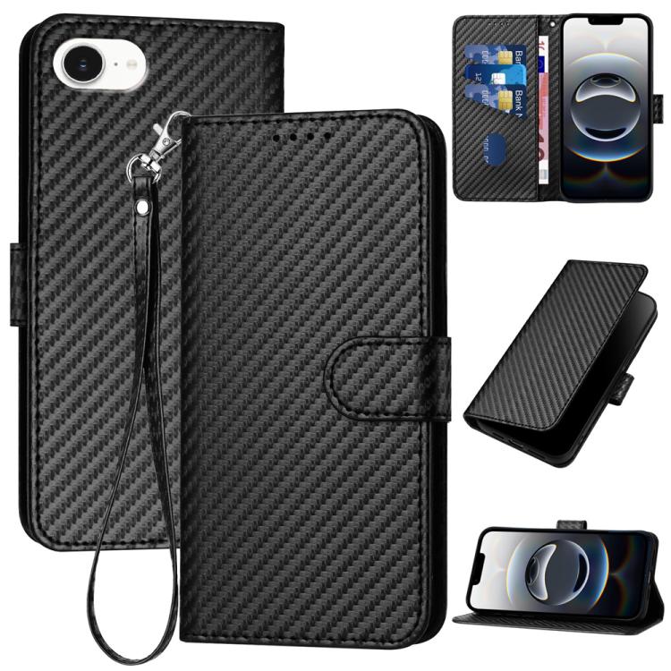 YX0070 Carbon Fiber Buckle Leather Phone Case with Lanyard