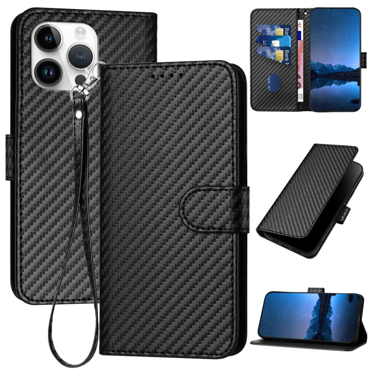 YX0070 Carbon Fiber Buckle Leather Phone Case with Lanyard