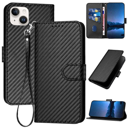 YX0070 Carbon Fiber Buckle Leather Phone Case with Lanyard