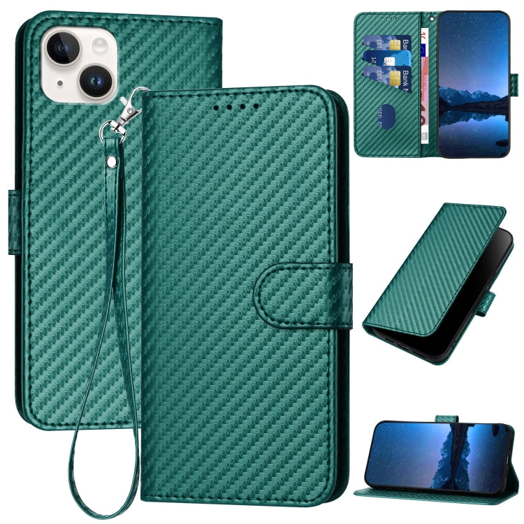 YX0070 Carbon Fiber Buckle Leather Phone Case with Lanyard