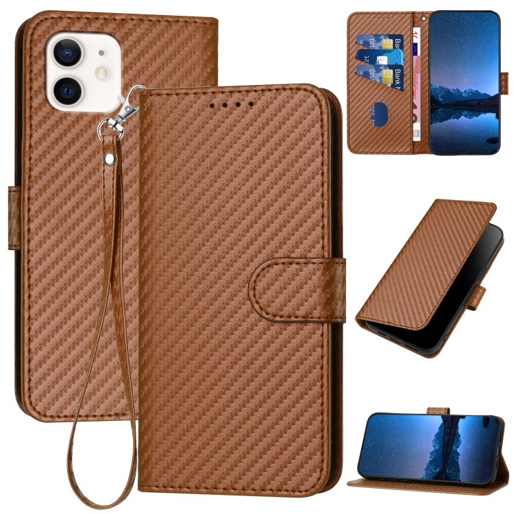 YX0070 Carbon Fiber Buckle Leather Phone Case with Lanyard, For iPhone 12 mini, For iPhone 11 Pro Max, For iPhone 11, For iPhone 11 Pro, For iPhone X / XS, For iPhone XR, For iPhone XS Max, For iPhone 8 Plus / 7 Plus