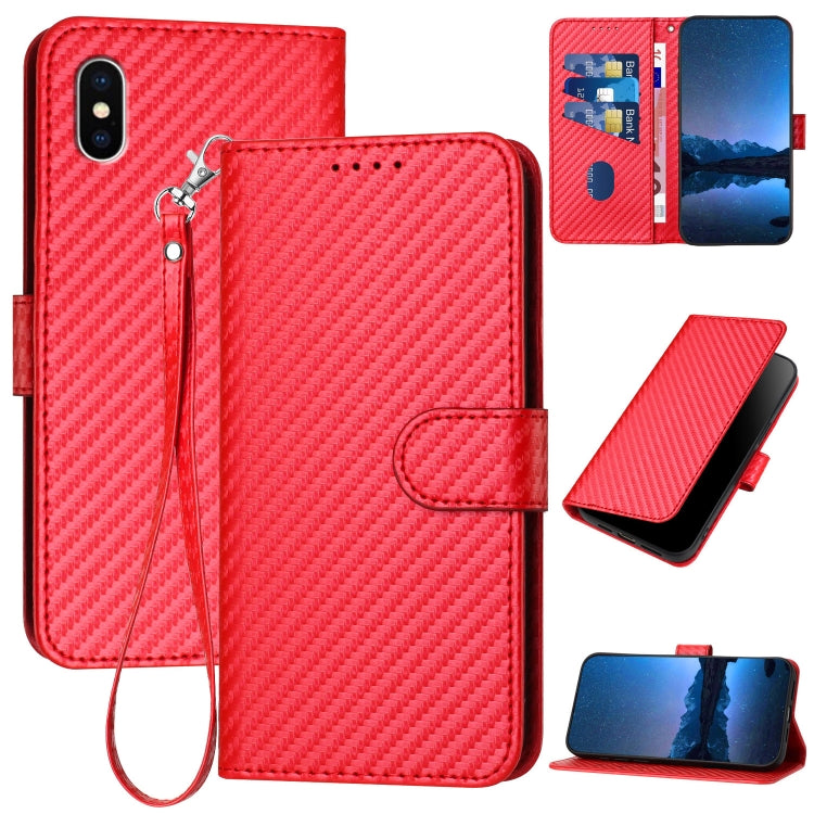 YX0070 Carbon Fiber Buckle Leather Phone Case with Lanyard, For iPhone 12 mini, For iPhone 11 Pro Max, For iPhone 11, For iPhone 11 Pro, For iPhone X / XS, For iPhone XR, For iPhone XS Max, For iPhone 8 Plus / 7 Plus