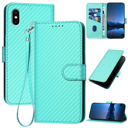 YX0070 Carbon Fiber Buckle Leather Phone Case with Lanyard, For iPhone 12 mini, For iPhone 11 Pro Max, For iPhone 11, For iPhone 11 Pro, For iPhone X / XS, For iPhone XR, For iPhone XS Max, For iPhone 8 Plus / 7 Plus