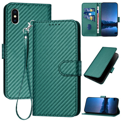 YX0070 Carbon Fiber Buckle Leather Phone Case with Lanyard, For iPhone 12 mini, For iPhone 11 Pro Max, For iPhone 11, For iPhone 11 Pro, For iPhone X / XS, For iPhone XR, For iPhone XS Max, For iPhone 8 Plus / 7 Plus