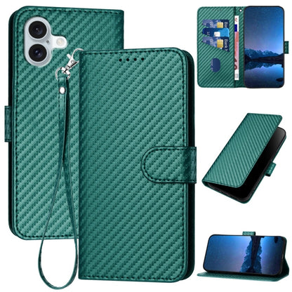 YX0070 Carbon Fiber Buckle Leather Phone Case with Lanyard