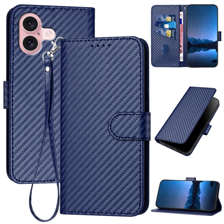 YX0070 Carbon Fiber Buckle Leather Phone Case with Lanyard