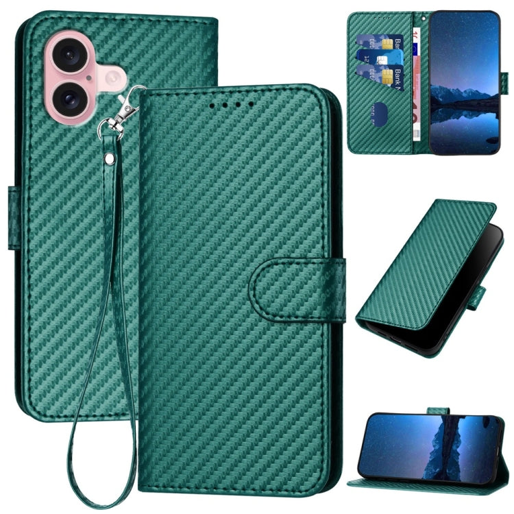 YX0070 Carbon Fiber Buckle Leather Phone Case with Lanyard