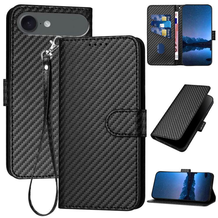 YX0070 Carbon Fiber Buckle Leather Phone Case with Lanyard
