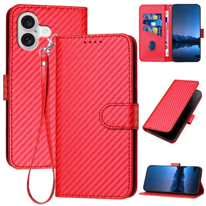 YX0070 Carbon Fiber Buckle Leather Phone Case with Lanyard
