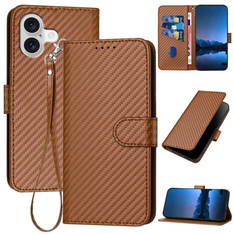 YX0070 Carbon Fiber Buckle Leather Phone Case with Lanyard