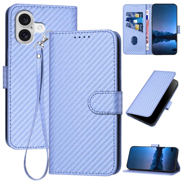 YX0070 Carbon Fiber Buckle Leather Phone Case with Lanyard