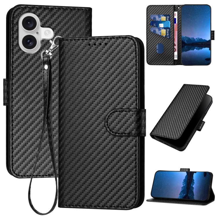 YX0070 Carbon Fiber Buckle Leather Phone Case with Lanyard