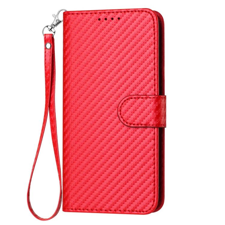 YX0070 Carbon Fiber Buckle Leather Phone Case with Lanyard