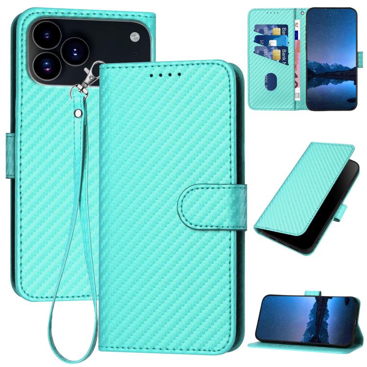 YX0070 Carbon Fiber Buckle Leather Phone Case with Lanyard