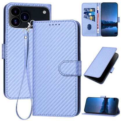 YX0070 Carbon Fiber Buckle Leather Phone Case with Lanyard
