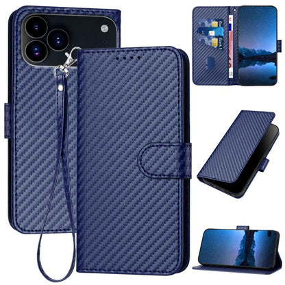 YX0070 Carbon Fiber Buckle Leather Phone Case with Lanyard