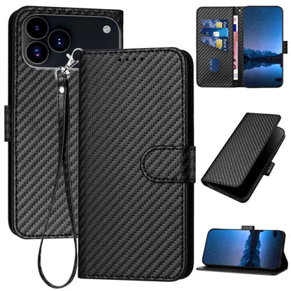 YX0070 Carbon Fiber Buckle Leather Phone Case with Lanyard