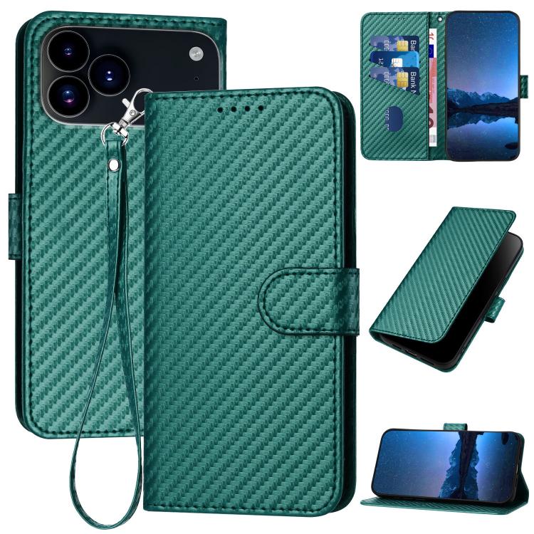 YX0070 Carbon Fiber Buckle Leather Phone Case with Lanyard