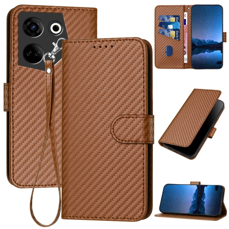 YX0070 Carbon Fiber Buckle Leather Phone Case with Lanyard, For Tecno Pova 6 Neo 5G / Spark 30 5G, For Tecno Spark 30 Pro 4G, For Tecno Spark 30 4G, For Tecno Spark Go 5G 2025 / Hot 60i 5G, For Tecno Camon 30 Pro, For Tecno Pova 6 Pro                  ...