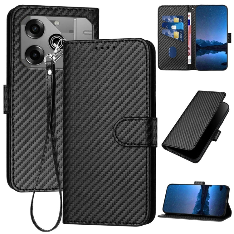 YX0070 Carbon Fiber Buckle Leather Phone Case with Lanyard, For Tecno Pova 6 Neo 5G / Spark 30 5G, For Tecno Spark 30 Pro 4G, For Tecno Spark 30 4G, For Tecno Spark Go 5G 2025 / Hot 60i 5G, For Tecno Camon 30 Pro, For Tecno Pova 6 Pro                  ...