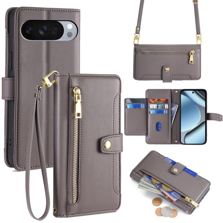 Sheep Texture Cross-body Zipper Wallet Leather Phone Case, For Google Pixel 10a, For Google Pixel 10 Pro XL, For Google Pixel 10, For Google Pixel 9 Pro XL, For Google Pixel 9, For Google Pixel 8a