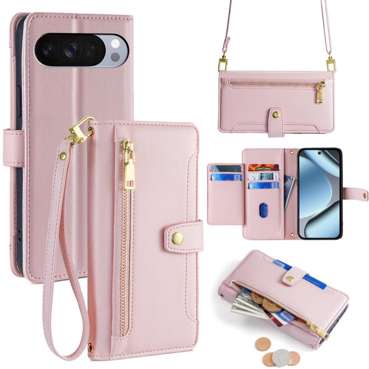 Sheep Texture Cross-body Zipper Wallet Leather Phone Case, For Google Pixel 10a, For Google Pixel 10 Pro XL, For Google Pixel 10, For Google Pixel 9 Pro XL, For Google Pixel 9, For Google Pixel 8a