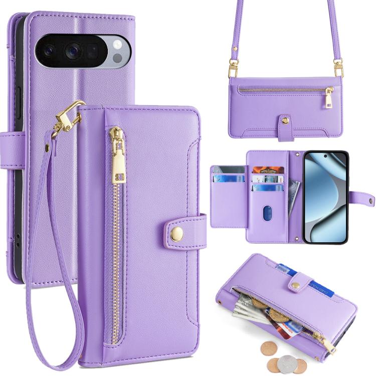 Sheep Texture Cross-body Zipper Wallet Leather Phone Case, For Google Pixel 10a, For Google Pixel 10 Pro XL, For Google Pixel 10, For Google Pixel 9 Pro XL, For Google Pixel 9, For Google Pixel 8a