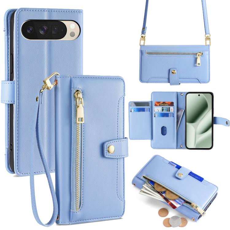 Sheep Texture Cross-body Zipper Wallet Leather Phone Case, For Google Pixel 10a, For Google Pixel 10 Pro XL, For Google Pixel 10, For Google Pixel 9 Pro XL, For Google Pixel 9, For Google Pixel 8a