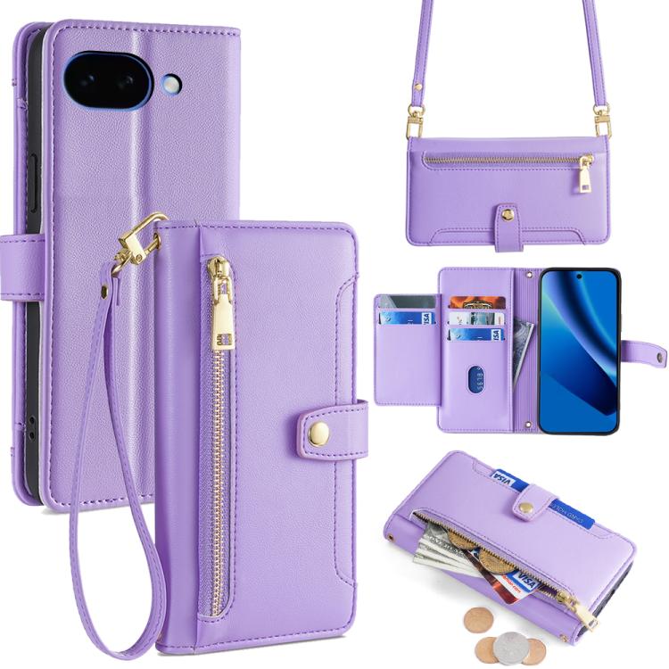 Sheep Texture Cross-body Zipper Wallet Leather Phone Case, For Google Pixel 10a, For Google Pixel 10 Pro XL, For Google Pixel 10, For Google Pixel 9 Pro XL, For Google Pixel 9, For Google Pixel 8a