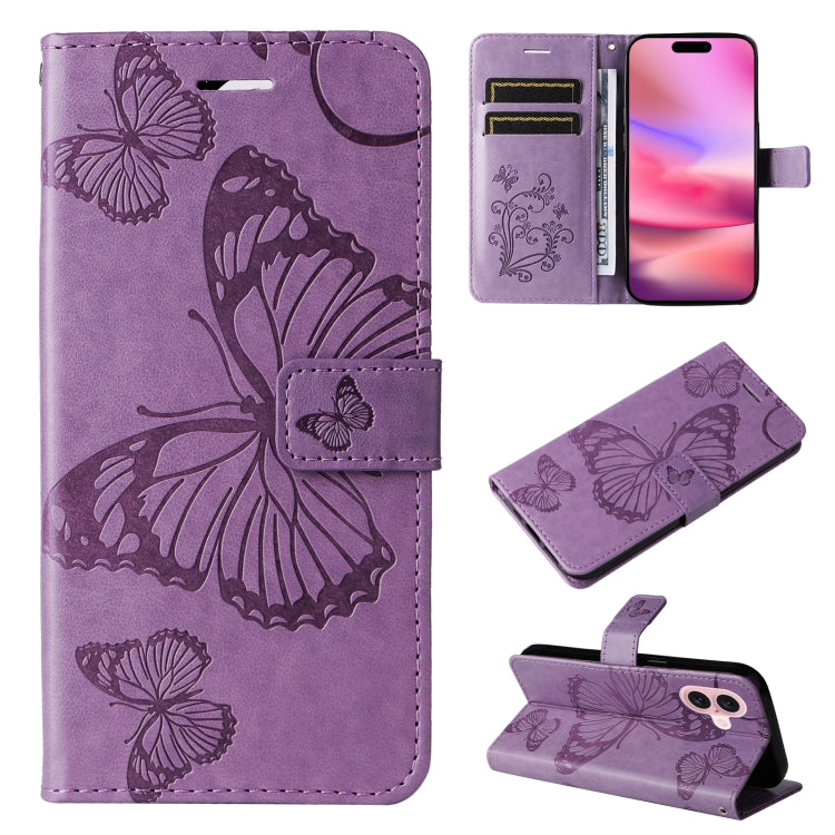 3D Butterfly Embossed Pattern Flip Leather Phone Case, For iPhone 17e / 16e, For iPhone 16 Pro Max, For iPhone 16 Pro, For iPhone 16 Plus, For iPhone 16
