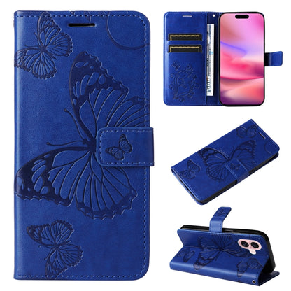 3D Butterfly Embossed Pattern Flip Leather Phone Case, For iPhone 17e / 16e, For iPhone 16 Pro Max, For iPhone 16 Pro, For iPhone 16 Plus, For iPhone 16