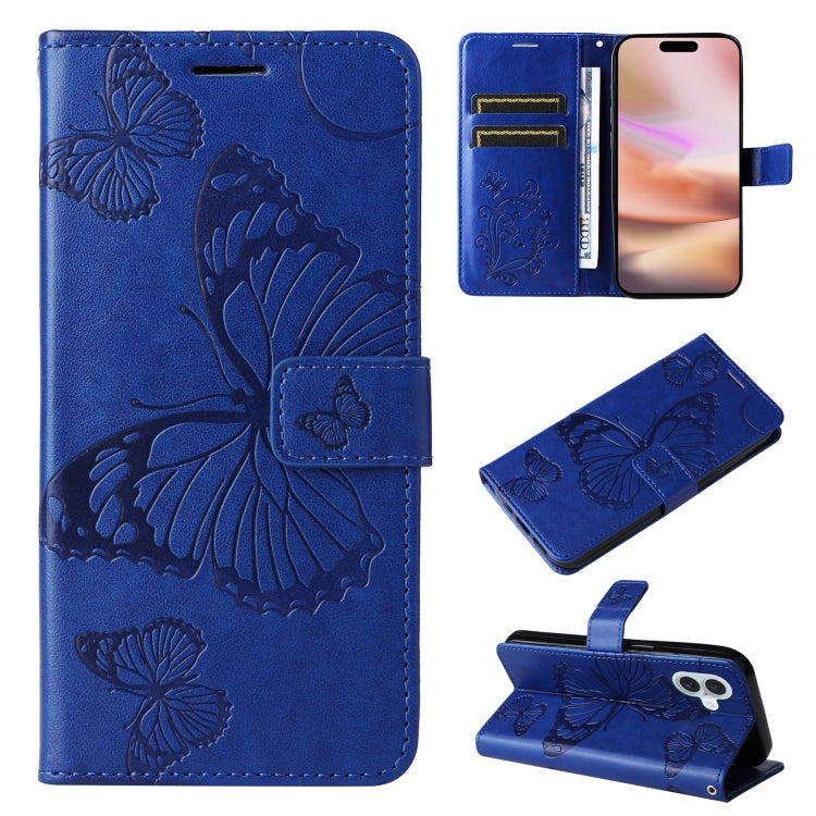 3D Butterfly Embossed Pattern Flip Leather Phone Case, For iPhone 17e / 16e, For iPhone 16 Pro Max, For iPhone 16 Pro, For iPhone 16 Plus, For iPhone 16