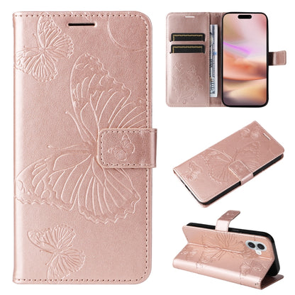 3D Butterfly Embossed Pattern Flip Leather Phone Case, For iPhone 17e / 16e, For iPhone 16 Pro Max, For iPhone 16 Pro, For iPhone 16 Plus, For iPhone 16