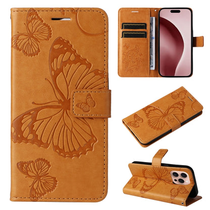 3D Butterfly Embossed Pattern Flip Leather Phone Case, For iPhone 17e / 16e, For iPhone 16 Pro Max, For iPhone 16 Pro, For iPhone 16 Plus, For iPhone 16