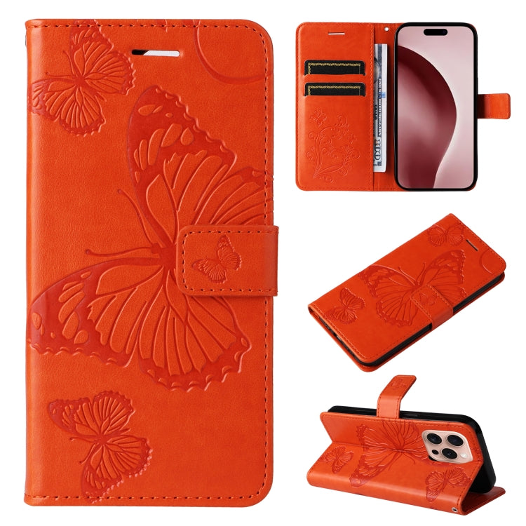 3D Butterfly Embossed Pattern Flip Leather Phone Case, For iPhone 17e / 16e, For iPhone 16 Pro Max, For iPhone 16 Pro, For iPhone 16 Plus, For iPhone 16
