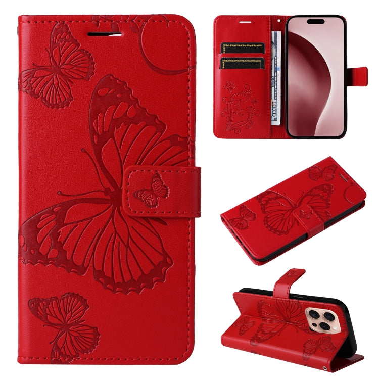 3D Butterfly Embossed Pattern Flip Leather Phone Case, For iPhone 17e / 16e, For iPhone 16 Pro Max, For iPhone 16 Pro, For iPhone 16 Plus, For iPhone 16
