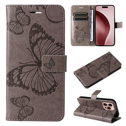 3D Butterfly Embossed Pattern Flip Leather Phone Case, For iPhone 17e / 16e, For iPhone 16 Pro Max, For iPhone 16 Pro, For iPhone 16 Plus, For iPhone 16