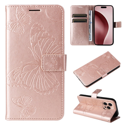 3D Butterfly Embossed Pattern Flip Leather Phone Case, For iPhone 17e / 16e, For iPhone 16 Pro Max, For iPhone 16 Pro, For iPhone 16 Plus, For iPhone 16