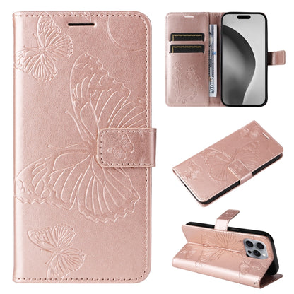 3D Butterfly Embossed Pattern Flip Leather Phone Case, For iPhone 17e / 16e, For iPhone 16 Pro Max, For iPhone 16 Pro, For iPhone 16 Plus, For iPhone 16