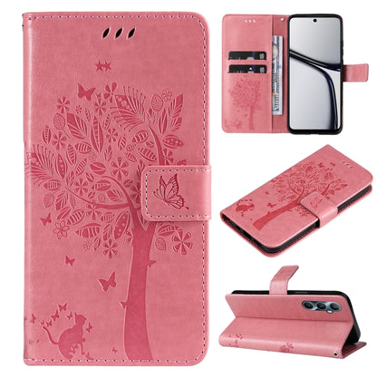 Tree & Cat Embossed Pattern Flip Leather Phone Case, For Realme 14x 5G Global, For Realme C65 4G