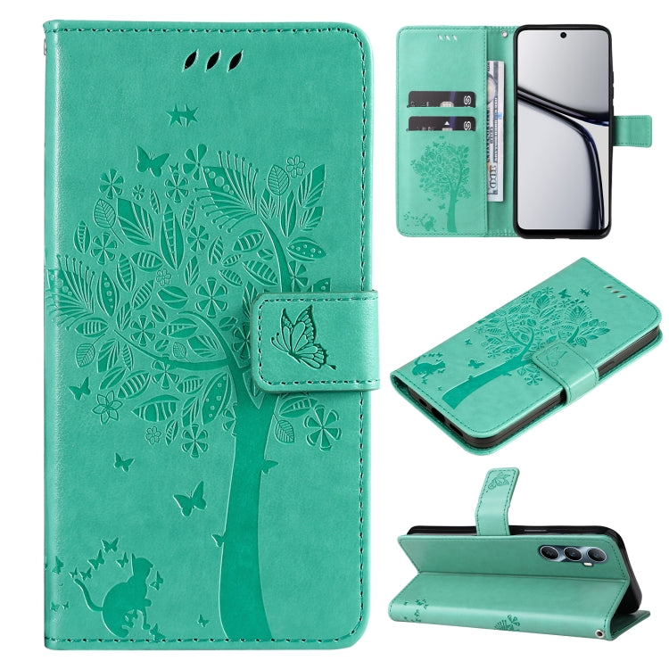 Tree & Cat Embossed Pattern Flip Leather Phone Case, For Realme 14x 5G Global, For Realme C65 4G