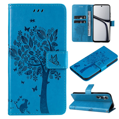 Tree & Cat Embossed Pattern Flip Leather Phone Case, For Realme 14x 5G Global, For Realme C65 4G