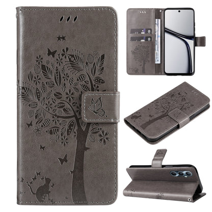 Tree & Cat Embossed Pattern Flip Leather Phone Case, For Realme 14x 5G Global, For Realme C65 4G