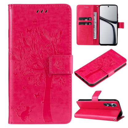 Tree & Cat Embossed Pattern Flip Leather Phone Case, For Realme 14x 5G Global, For Realme C65 4G