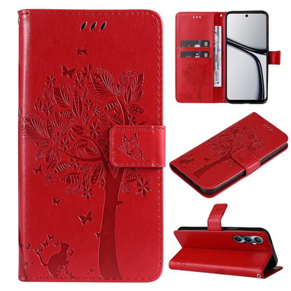 Tree & Cat Embossed Pattern Flip Leather Phone Case, For Realme 14x 5G Global, For Realme C65 4G
